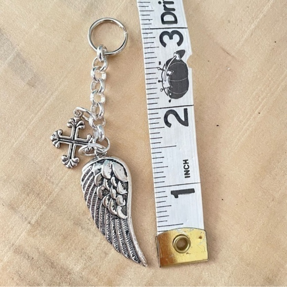 $10 SALE Handmade Cross & Angel Wing Keychain Mixed Metal - Picture 3 of 4